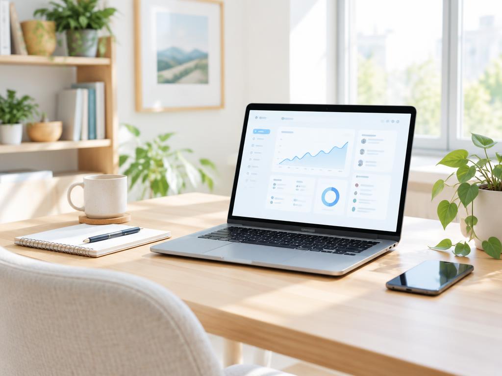 A bright workspace with a laptop prepared for small business planning.